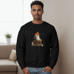 Too Cute to Spook Ghost & Black Cat Halloween Crewneck Sweatshirt
