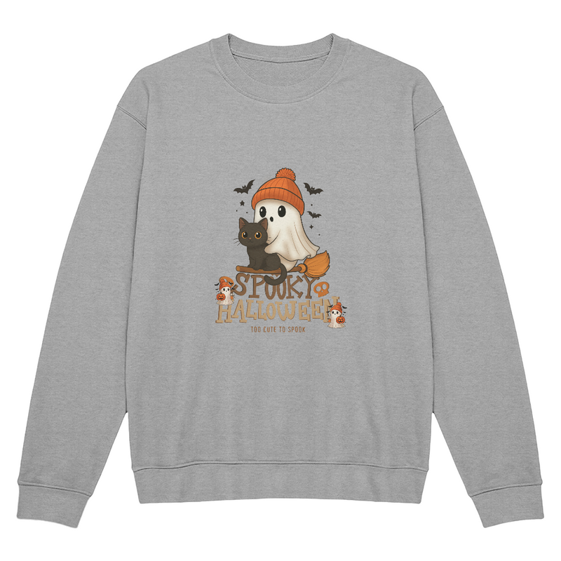 Too Cute to Spook Ghost & Black Cat Halloween Crewneck Sweatshirt