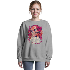 Amor Eterno Día de los Muertos Crewneck Sweatshirt – Colorful Sugar Skull and Roses Graphic