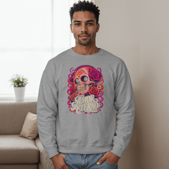 Amor Eterno Día de los Muertos Crewneck Sweatshirt – Colorful Sugar Skull and Roses Graphic